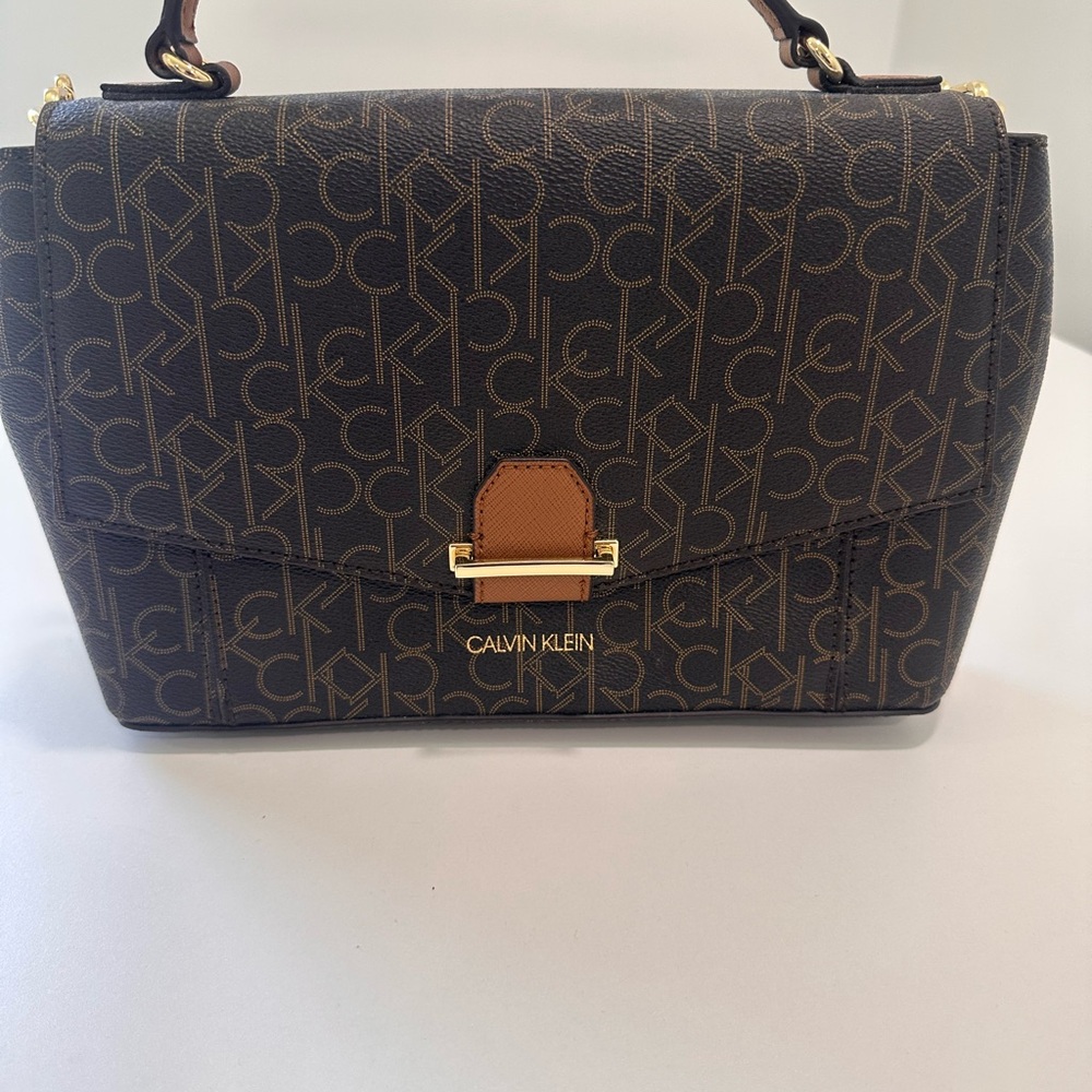 Calvin Klein Brown Satchel with Gold Hardware